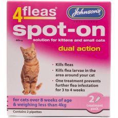 Johnson's Veterinary 4fleas 40mg Spot-On Solution for Kittens and Small Cats - 2 Pipettes