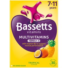 Bassetts 7-11 Years Multivitamins + Omega 3 Tropical Flavour 30s
