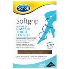 Scholl Softgrip Class III Thigh Length Open Toe Compression Hosiery Natural (Various Sizes)