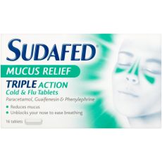 Sudafed Mucus Relief Triple Action Cold & Flu Tablets 16s