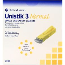 Unistik 3 Normal Single Use Safety Lancets 200s