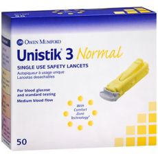 Unistik 3 Normal Single Use Safety Lancets 50s