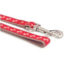 Rosewood Dog Lead - Red with Beige Bones (3/4")