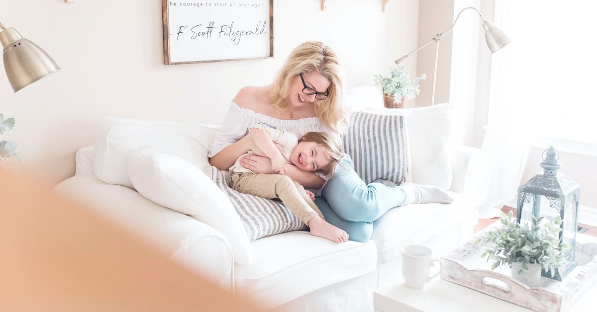 Mother and son indoors